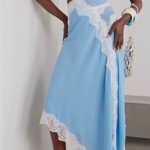 AZULINA Chic Asymmetrical Blue Skirt with Lace Detail